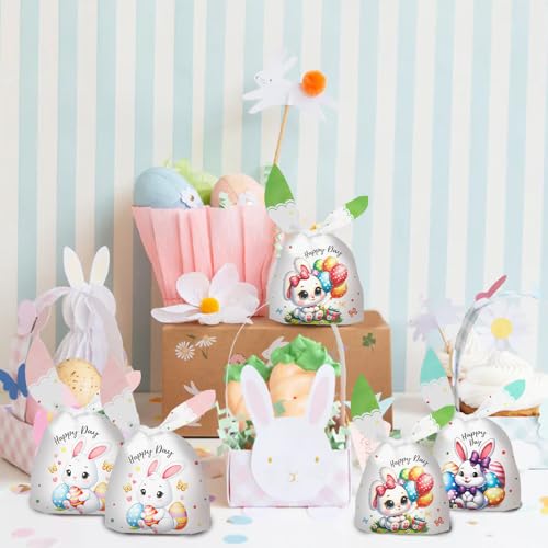 ChicQuench Easter Treat Bags, 50 PCS Easter Candy Bags, Easter Gift Bags, Easter Goodie Bags, Rabbit Ear Shape Plastic Easter Cookie Bags Snack Bags Goody Bags for Kids Easter Party Favor Supplies, 3 Styles - Image 3