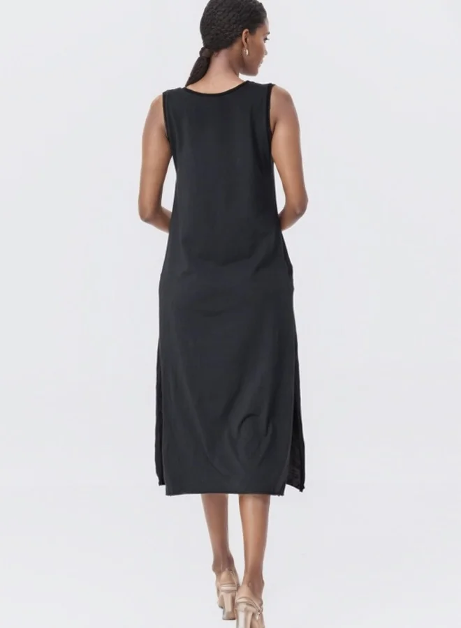 HaILYS Sleeveless Midi Dress with Side Slit - Black