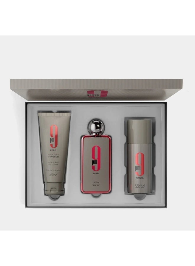 Afnan مجموعة هدايا عطر أفنان 9PM ريبيل للرجال EDP 100 مل + مزيل عرق 150 مل + جل استحمام 150 مل - Image 2