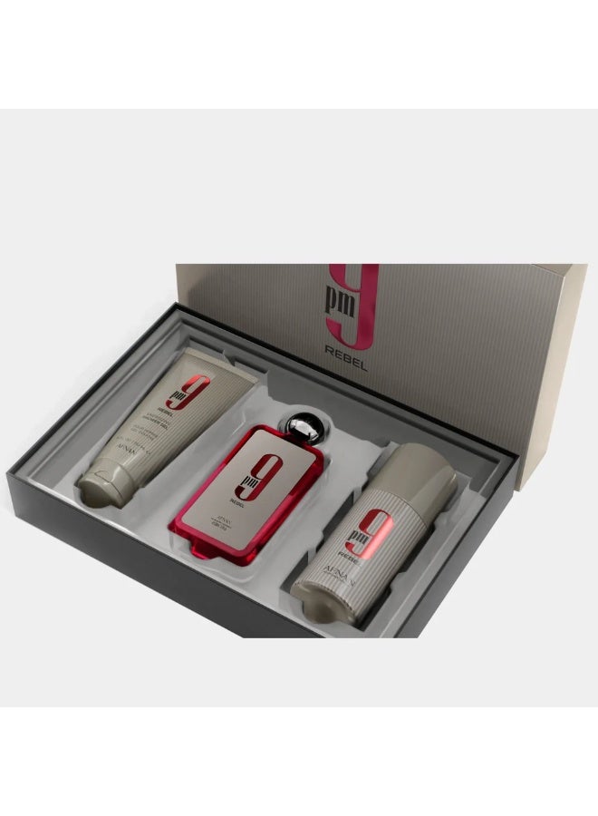 Afnan مجموعة هدايا عطر أفنان 9PM ريبيل للرجال EDP 100 مل + مزيل عرق 150 مل + جل استحمام 150 مل - Image 3