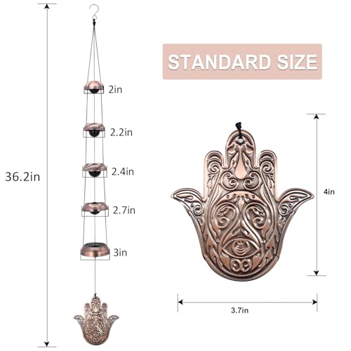 ASTARIN Copper Hand of God Temple Wind Chime – 5-Bell Red Copper Feng Shui Chime with Sacred Hand of God Medallion for Porch, Patio, Garden Décor & Memorial Keepsake - Image 4