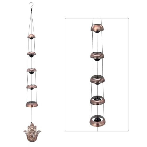 ASTARIN Copper Hand of God Temple Wind Chime – 5-Bell Red Copper Feng Shui Chime with Sacred Hand of God Medallion for Porch, Patio, Garden Décor & Memorial Keepsake - Image 1