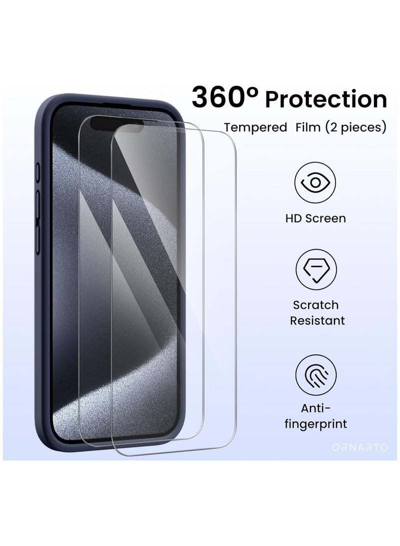 ELTRAZONE Compatible with iPhone 15 Pro Max Case Shockproof with 2pcs Screen Protectors, Waterproof Liquid Silicone Rubber Full Cover Protective Case for iPhone 15 Pro Max 6.7 inch-Navy Blue - Image 4