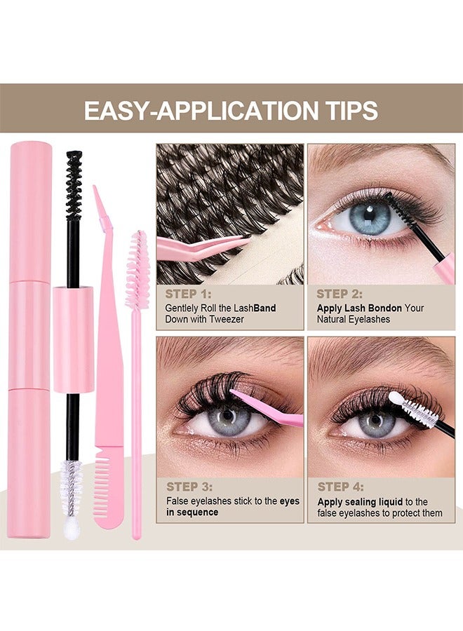 JS False Eyelashes Set, 30D+40D Eyelash Clusters Eyelash Extensions, DIY Eyelash Individual Lashes Cluster Lashes Natural Look Effect Black Individual False Eyelashes with Eyelash Glue - Image 5