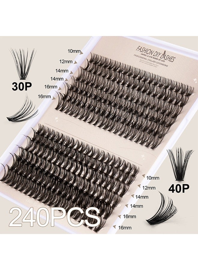 JS False Eyelashes Set, 30D+40D Eyelash Clusters Eyelash Extensions, DIY Eyelash Individual Lashes Cluster Lashes Natural Look Effect Black Individual False Eyelashes with Eyelash Glue - Image 2