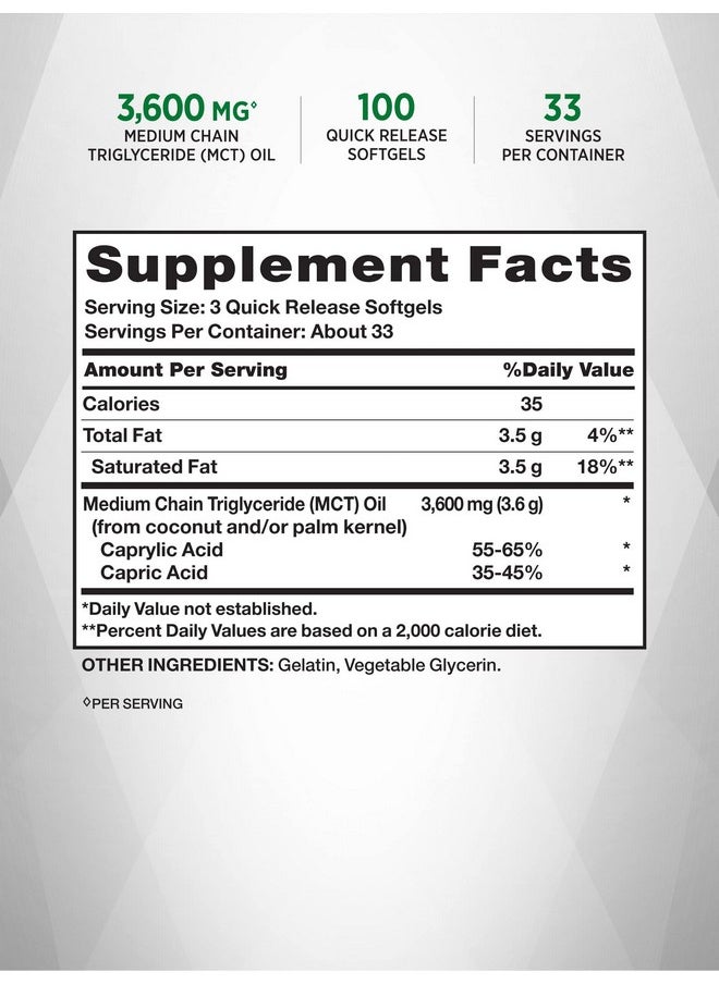 Nature's Truth - Mct Oil Capsules ; 100 Softgels ; Keto Friendly Coconut Oil Pills ; Nongmo Gluten Free - Image 1