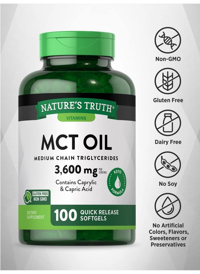 Nature's Truth - Mct Oil Capsules ; 100 Softgels ; Keto Friendly Coconut Oil Pills ; Nongmo Gluten Free - Image 1