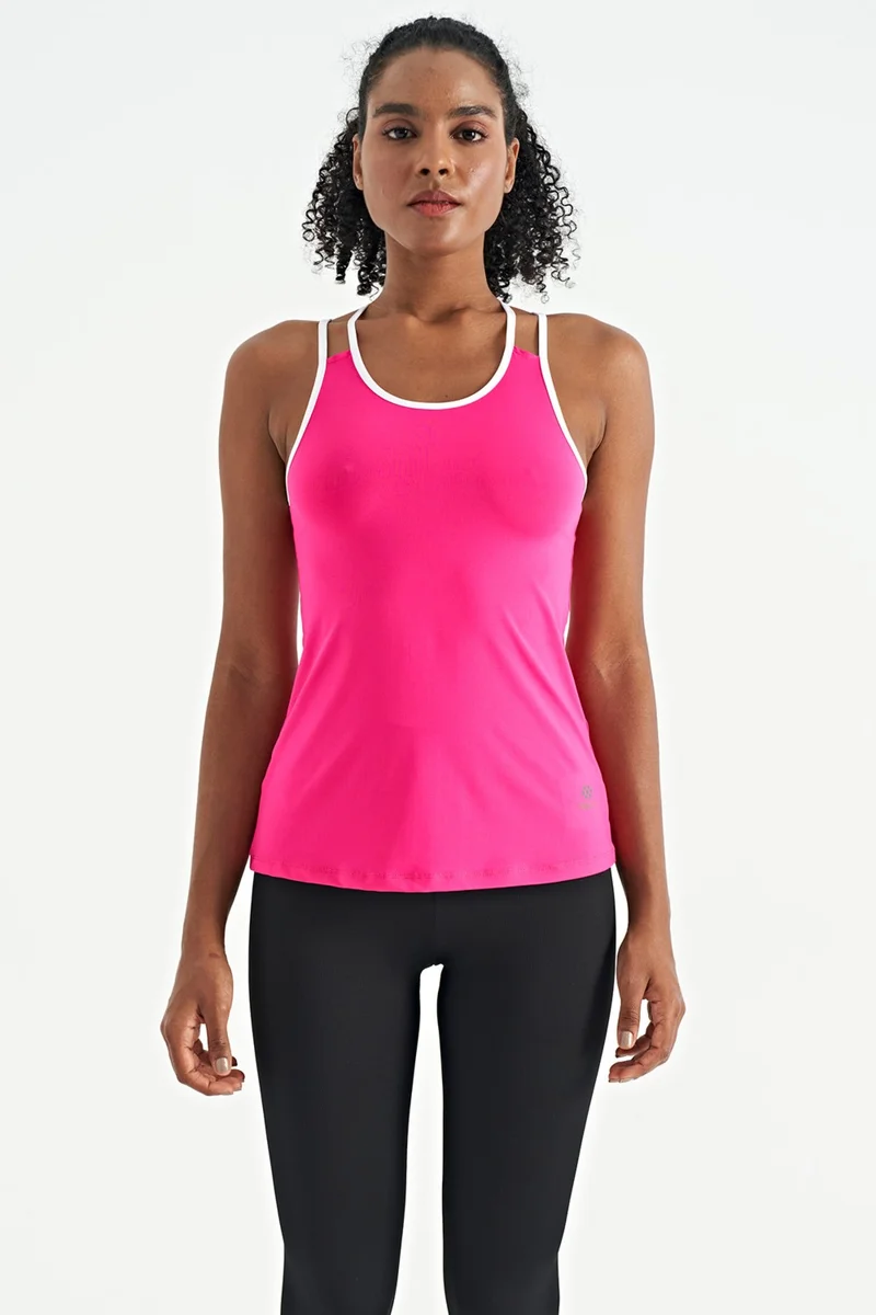 Tommy Life Fuchsia Double Strap Back Detailed Standard Pattern Women's Sports Undershirt - 97258