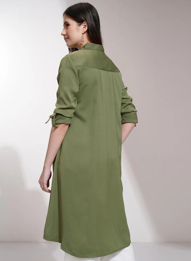 طوكيو توكيز Tokyo Talkies Solid Longline Button Shrug with Pockets Detail