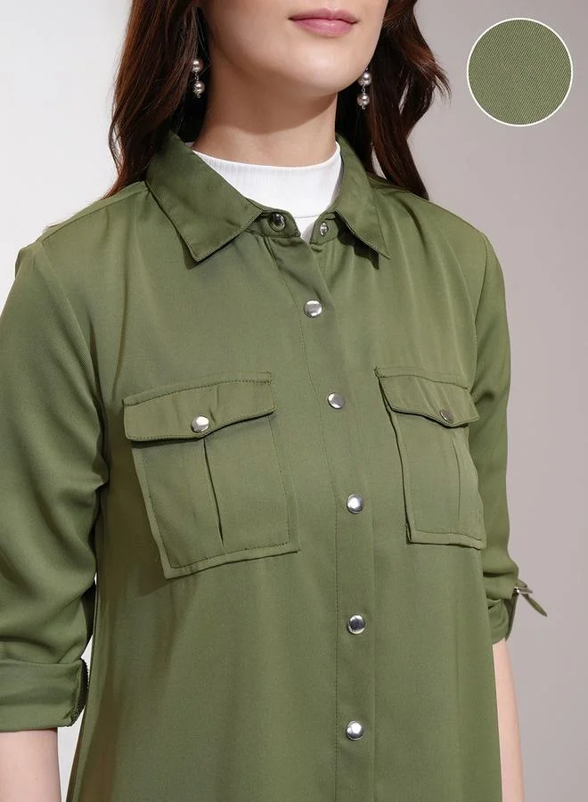 طوكيو توكيز Tokyo Talkies Solid Longline Button Shrug with Pockets Detail