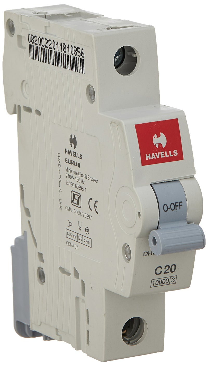 Havells DHMGCSPF020 PVC Plastic 20A MCB SP C Curve (White) - Image 1