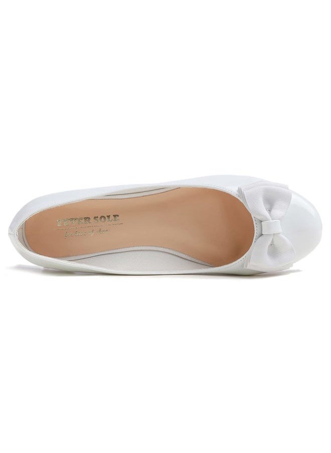 FEVERSOLE - Women's Round Toe Cute Bow Trim Ballet Flats White Patent Size 7.5 M US - Image 1