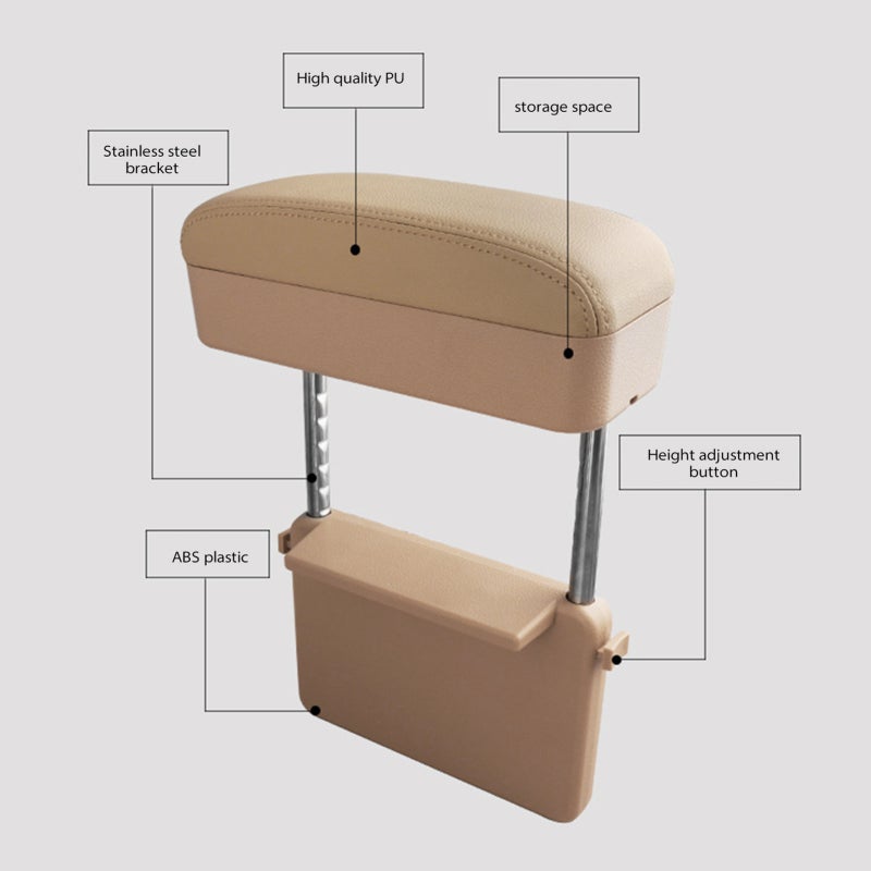 Car Center Console Armrest Extender: Beige PU Leather & ABS Plastic, Adjustable Height Elbow Support, Anti-Clutter Storage Box Support for Long-Distance Driving & Daily Commute - Image 5
