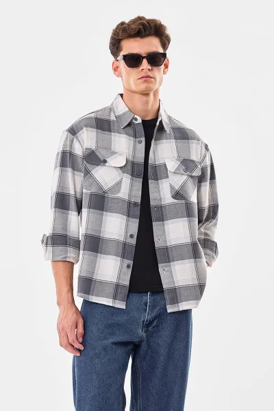 SNITCH Double Pocket Relaxed Fit Plaid Overshirt