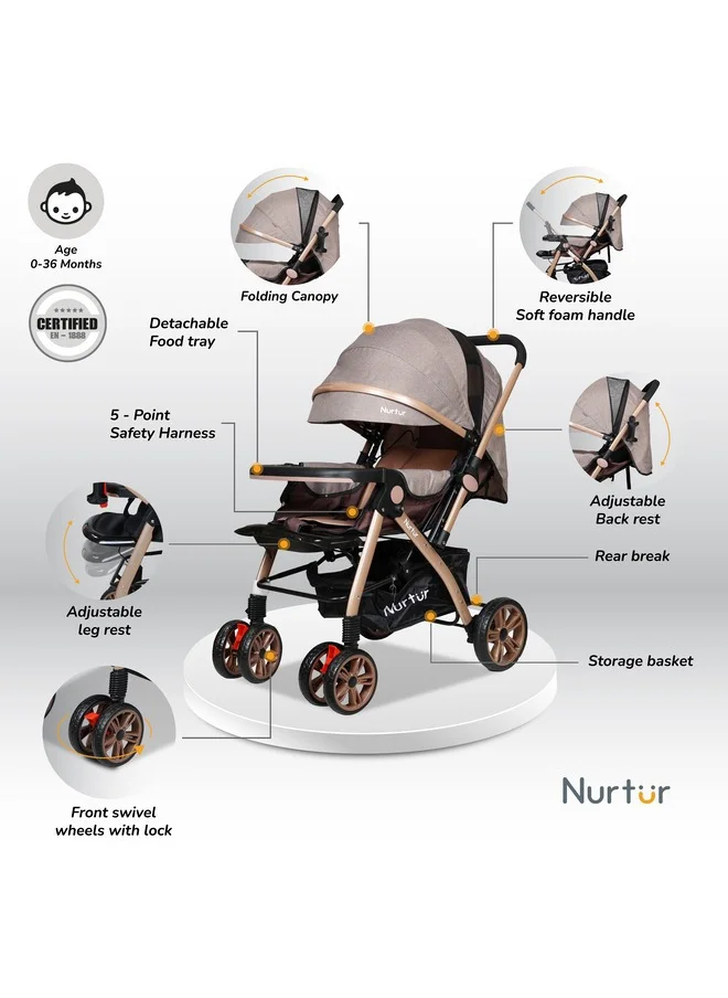نورتر Wilder Baby Kids Travel Stroller 0 To 3 Years Storage Basket Detachable Food Tray Adjustable Backrest And Canopy Reversible Handle Official Product