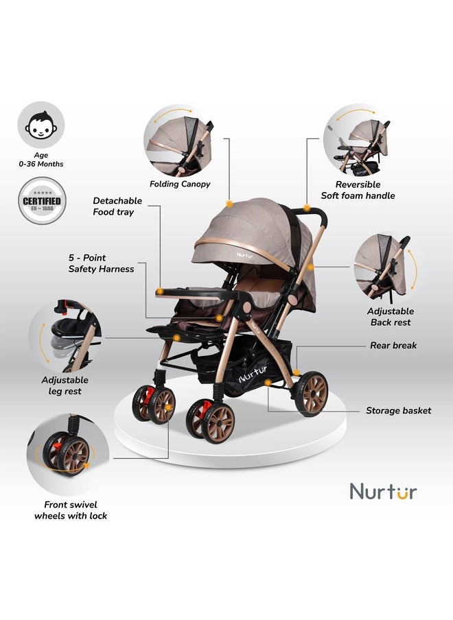 Nurtur - Wilder Baby Kids Travel Stroller 0 To 3 Years Storage Basket Detachable Food Tray Adjustable Backrest And Canopy Reversible Handle Official Product - Image 1