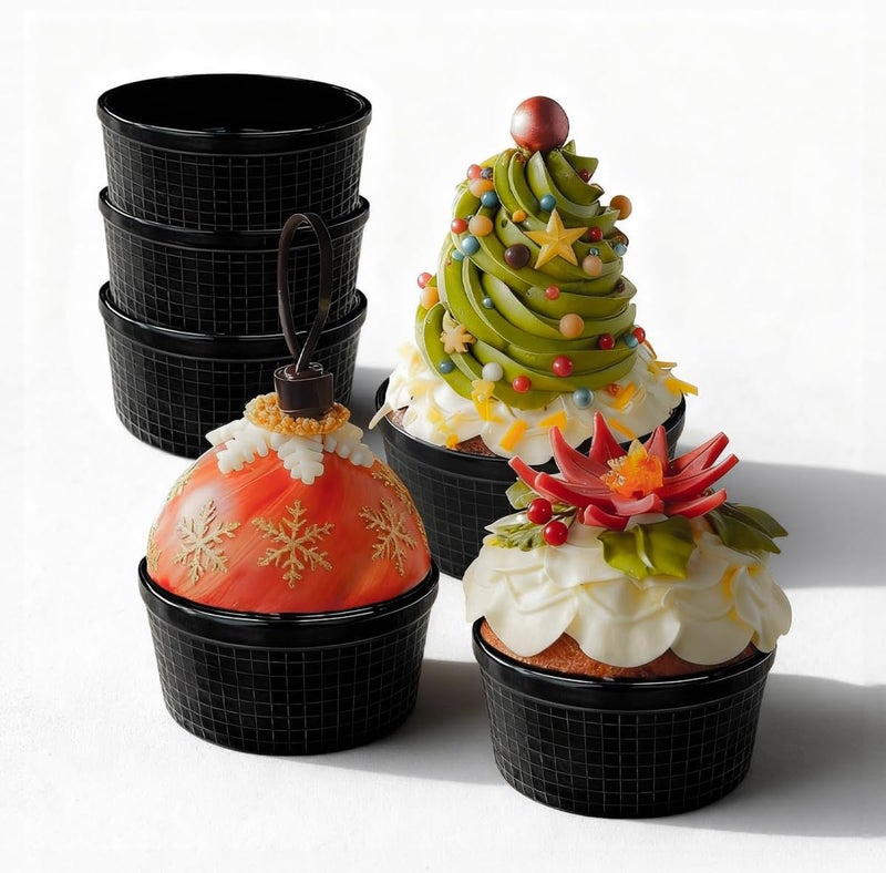 Yachi Black Ramekins 4oz 3.2 inch Set of 6, Oven Safe Dishwasher Safe, dessert bowls, Dipping sauce cups, Ceramic Creme Brulee, Baking Souffles Ceramic Ramekin - Image 1