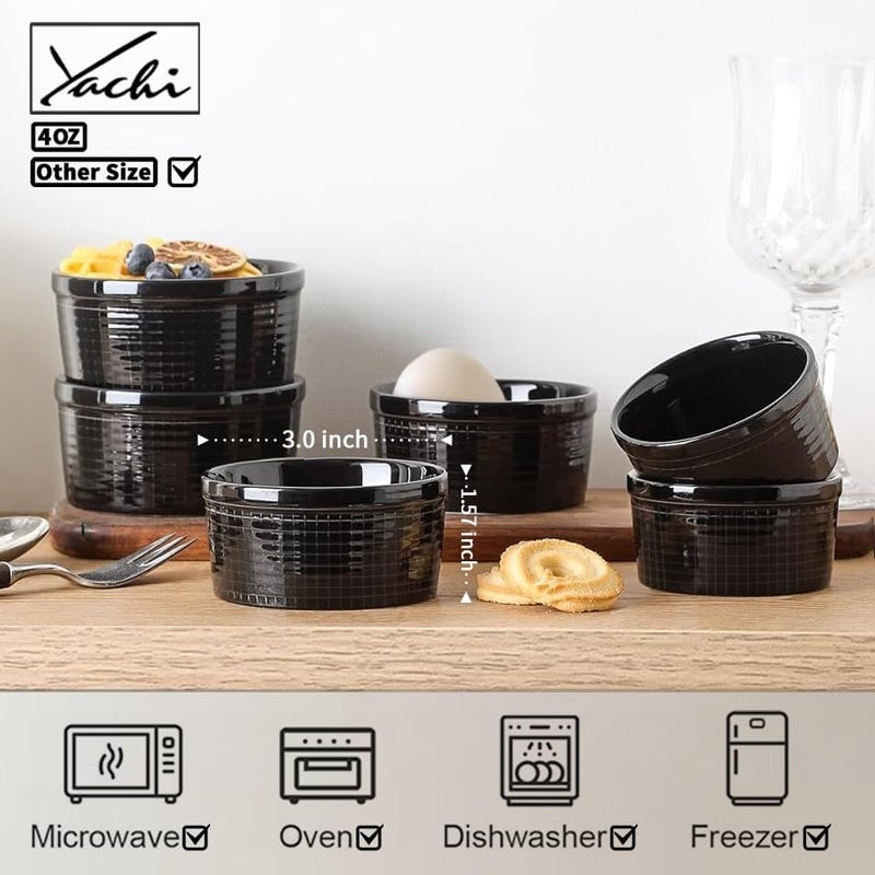 Yachi Black Ramekins 4oz 3.2 inch Set of 6, Oven Safe Dishwasher Safe, dessert bowls, Dipping sauce cups, Ceramic Creme Brulee, Baking Souffles Ceramic Ramekin - Image 4