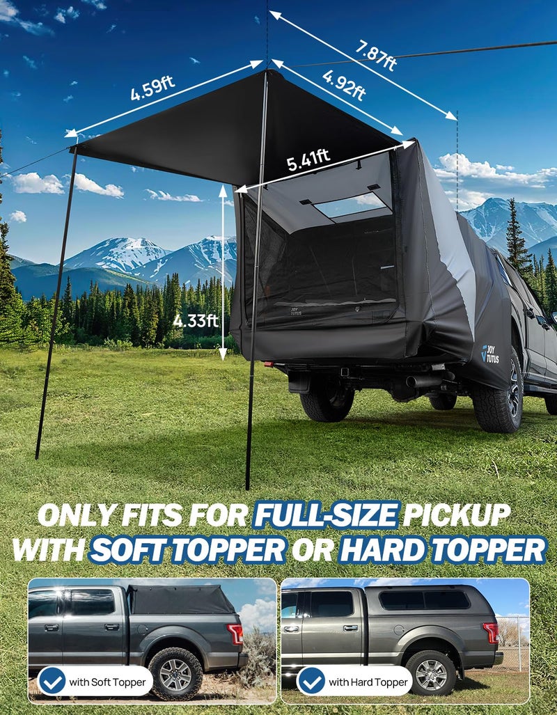JOYTUTUS Truck Tent with Awning, Truck Bed Tailgate Tent Pickup Camping Tent Canopy (Only Fits Full-Size Truck with Soft Topper or Camper Shell) - Image 3