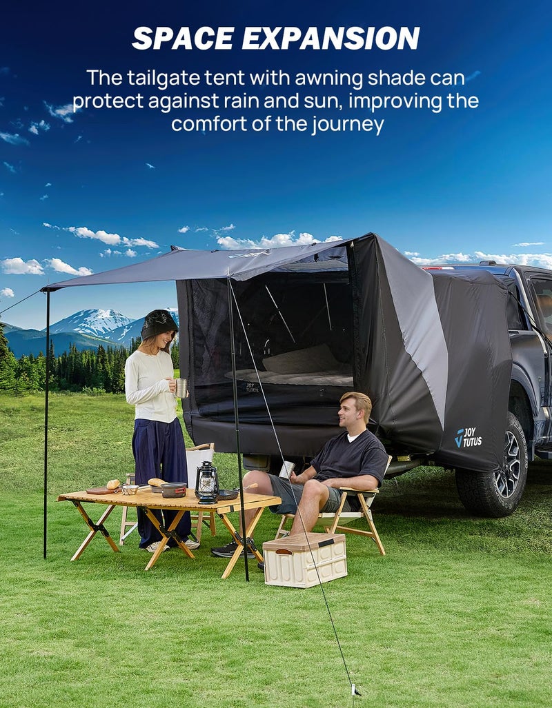 JOYTUTUS Truck Tent with Awning, Truck Bed Tailgate Tent Pickup Camping Tent Canopy (Only Fits Full-Size Truck with Soft Topper or Camper Shell) - Image 2