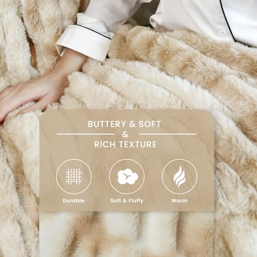 blunique Faux Fur Blanket, Throw Blanket for Couch, Fluffy Blanket with Stretch Ruched Design, Ultra Soft Giftable Home Decor, 50x60 inches, Tie-Dyed in Khaki - Image 4