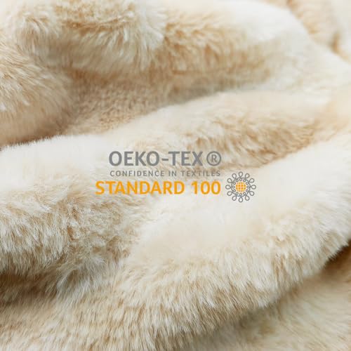 blunique Faux Fur Blanket, Throw Blanket for Couch, Fluffy Blanket with Stretch Ruched Design, Ultra Soft Giftable Home Decor, 50x60 inches, Tie-Dyed in Khaki - Image 5