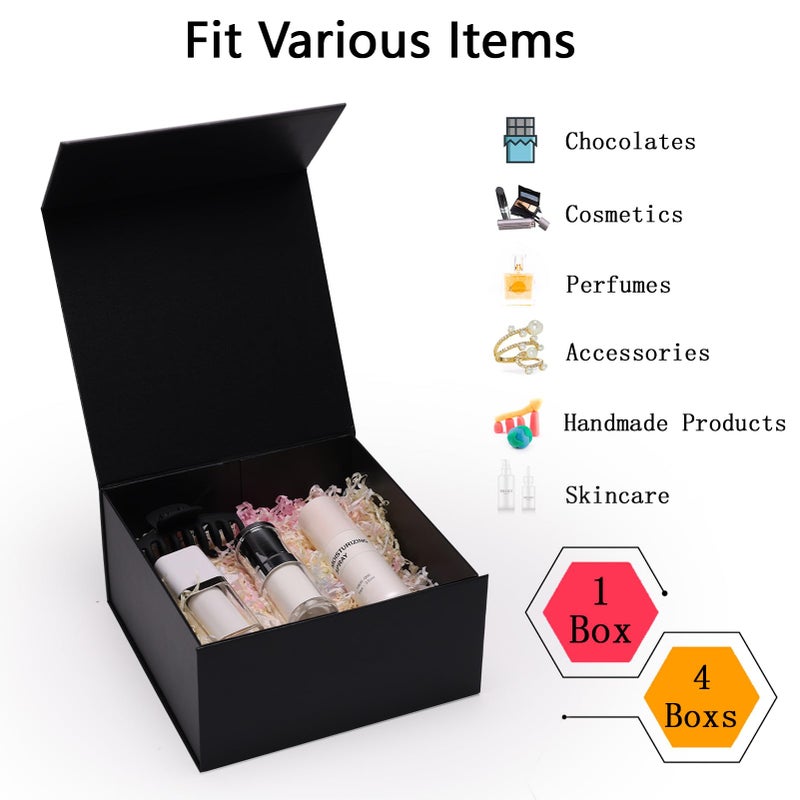 Ditwis 8x8x4 Inches Gift Box with Magnetic Closure Lid, Black Magnetic Box for Wedding, Groomsmen Bridesmaid Proposal, Birthdays, Mother's Day, 1 Pack - Image 4