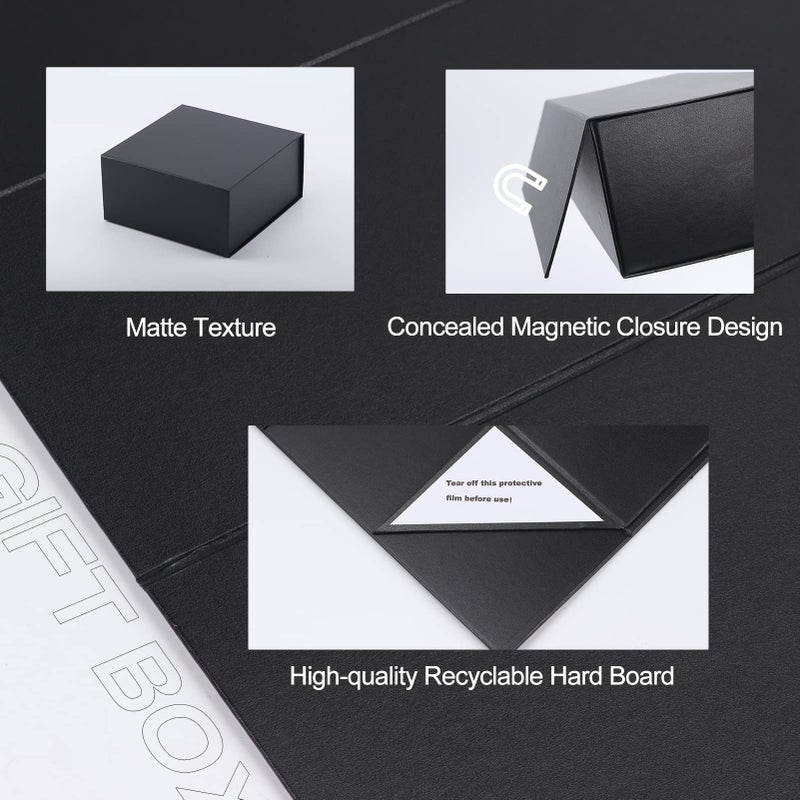 Ditwis 8x8x4 Inches Gift Box with Magnetic Closure Lid, Black Magnetic Box for Wedding, Groomsmen Bridesmaid Proposal, Birthdays, Mother's Day, 1 Pack - Image 5