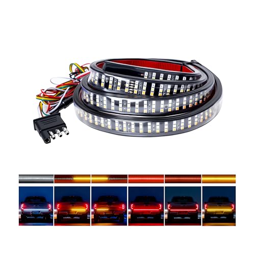 Ligrel 48" Tailgate Light Bar - 324 LED Triple Row Strip with Red Brake/White Reverse/Yellow Turn Signals, Sequential Strobe Effects, Waterproof Silicone for Car Pickup SUV Trailers - Image 1