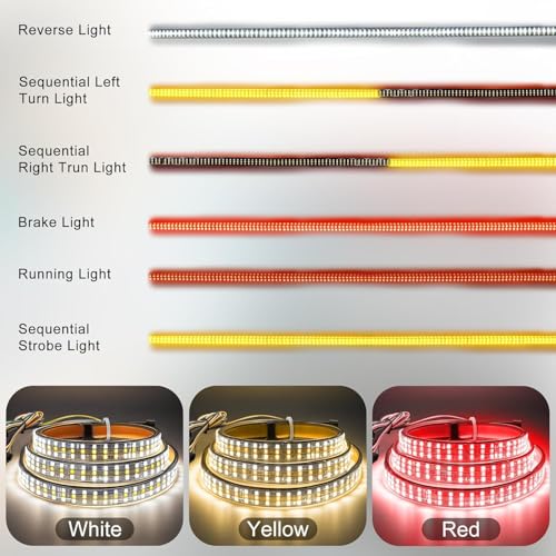 Ligrel 48" Tailgate Light Bar - 324 LED Triple Row Strip with Red Brake/White Reverse/Yellow Turn Signals, Sequential Strobe Effects, Waterproof Silicone for Car Pickup SUV Trailers - Image 3