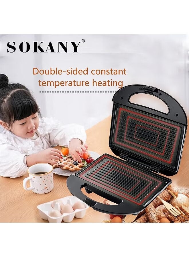 sokany KJ-105 2-In-1 Sandwich Maker with Interchangeable Grill Plates – 750W Non-Stick Sandwich Toaster with Indicator Lights, Compact Electric Grill Maker for Toasted Sandwiches, Quick Breakfast & Easy Snack Preparation - Image 2