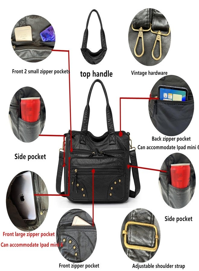 PHEVOS Hobo Handbag and Purses for Women,Top Handle Satchel Purse Tote Shoulder Bags Faux Leather for Ladies, Rivet Black - Image 4