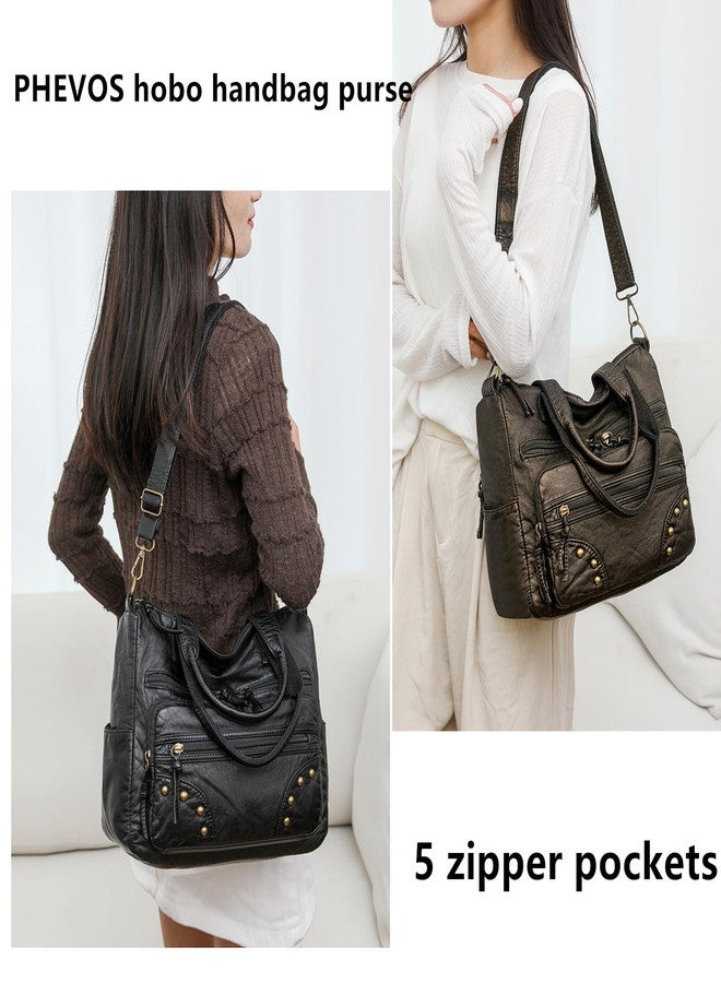 PHEVOS Hobo Handbag and Purses for Women,Top Handle Satchel Purse Tote Shoulder Bags Faux Leather for Ladies, Rivet Black - Image 2