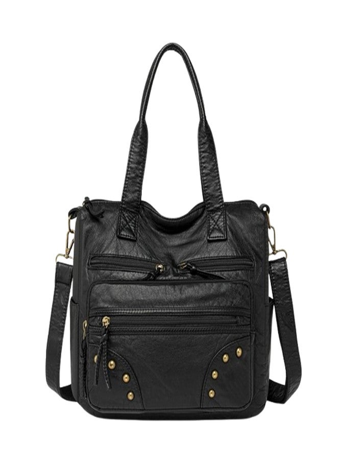 PHEVOS Hobo Handbag and Purses for Women,Top Handle Satchel Purse Tote Shoulder Bags Faux Leather for Ladies, Rivet Black - Image 1