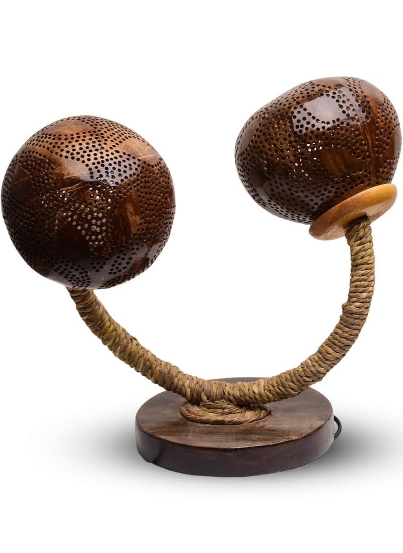 N & H 2 Balls Design Coconut Shell Table Lamp With Leaves  - Image 4
