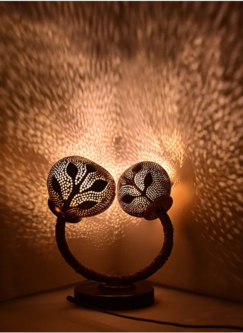 N & H 2 Balls Design Coconut Shell Table Lamp With Leaves  - Image 1