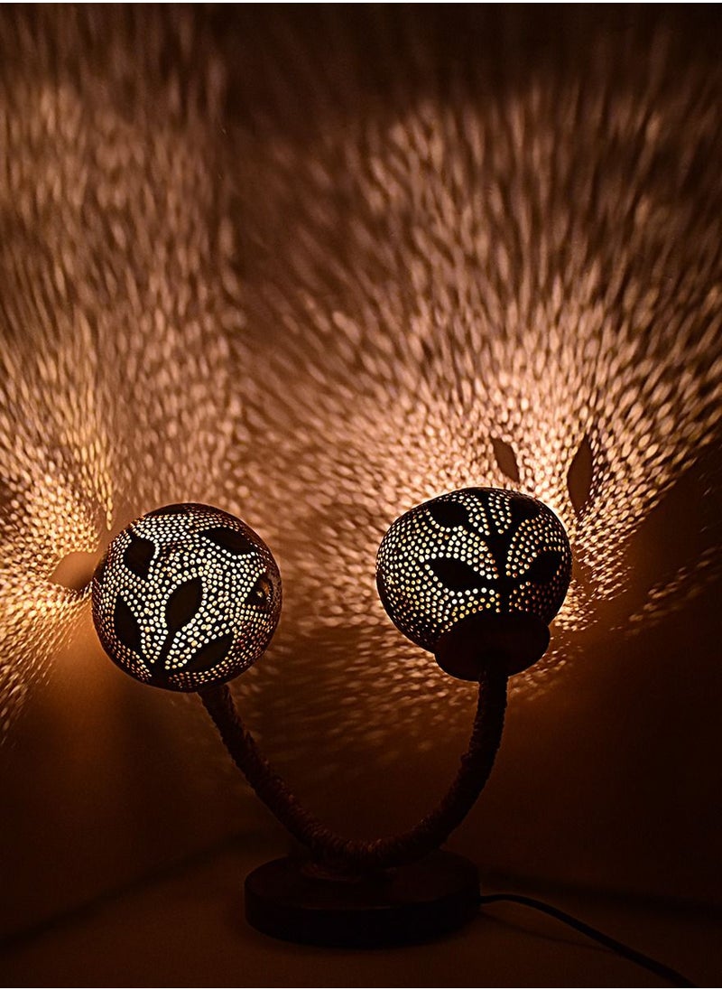 N & H 2 Balls Design Coconut Shell Table Lamp With Leaves  - Image 2
