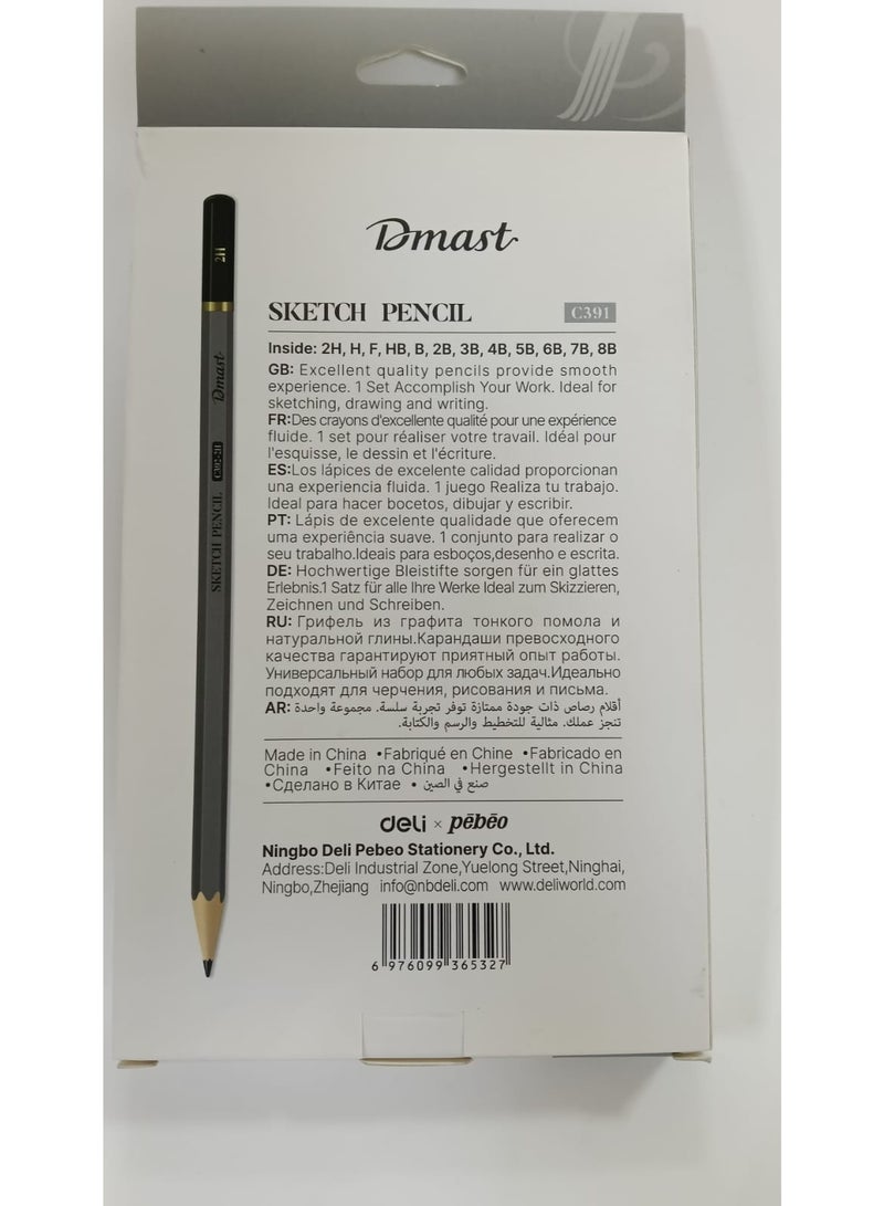 Dmast C391 Sketch Pencil 12 PCS ( 2H, H, F, HB, B, 2B, 3B, 4B, 5B, 6B, 7B, 8B) - Image 2