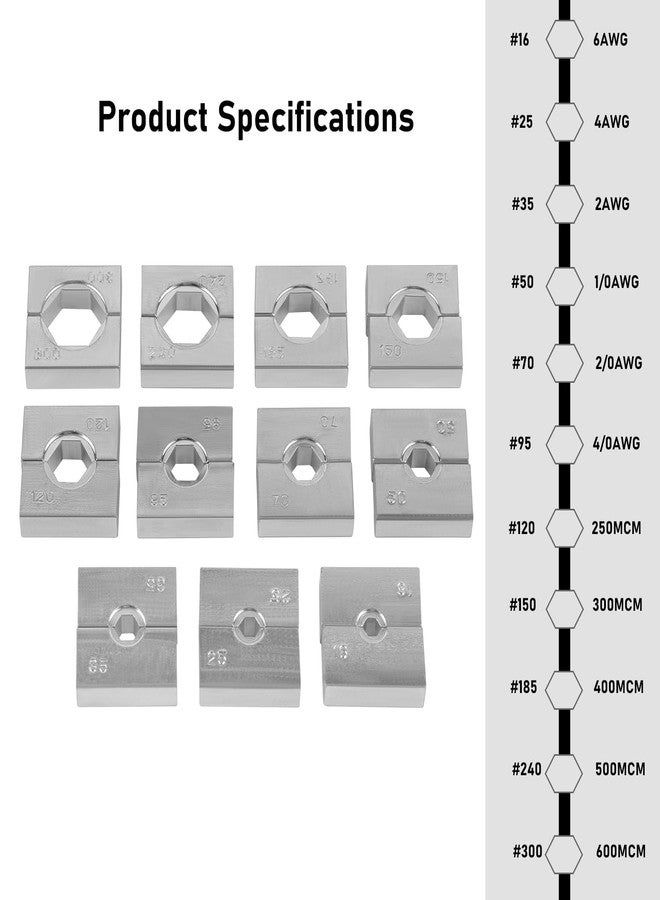 Lichamp قوالب استبدال لأداة الضغط الهيدروليكية Lichamp، قوالب سداسية الأطراف لكابلات الفولاذ أو أداة ضغط الأطراف، 11 مقاسًا من 4 AWG إلى 600 MCM، 1611SL - Image 2