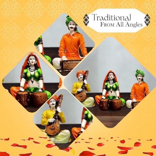 Karigaari India Set of 3 Musicians Figurines Handcrafted Men and Lady Playing Instruments Decorative Showpiece for Home Living Room Ethnic Decor Festival Gift Item Traditional Art Sculpture - Image 4