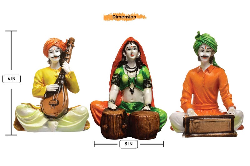 Karigaari India Set of 3 Musicians Figurines Handcrafted Men and Lady Playing Instruments Decorative Showpiece for Home Living Room Ethnic Decor Festival Gift Item Traditional Art Sculpture - Image 3