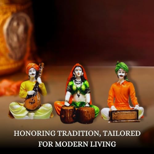 Karigaari India Set of 3 Musicians Figurines Handcrafted Men and Lady Playing Instruments Decorative Showpiece for Home Living Room Ethnic Decor Festival Gift Item Traditional Art Sculpture - Image 5