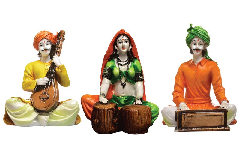 Karigaari India Set of 3 Musicians Figurines Handcrafted Men and Lady Playing Instruments Decorative Showpiece for Home Living Room Ethnic Decor Festival Gift Item Traditional Art Sculpture - Image 2