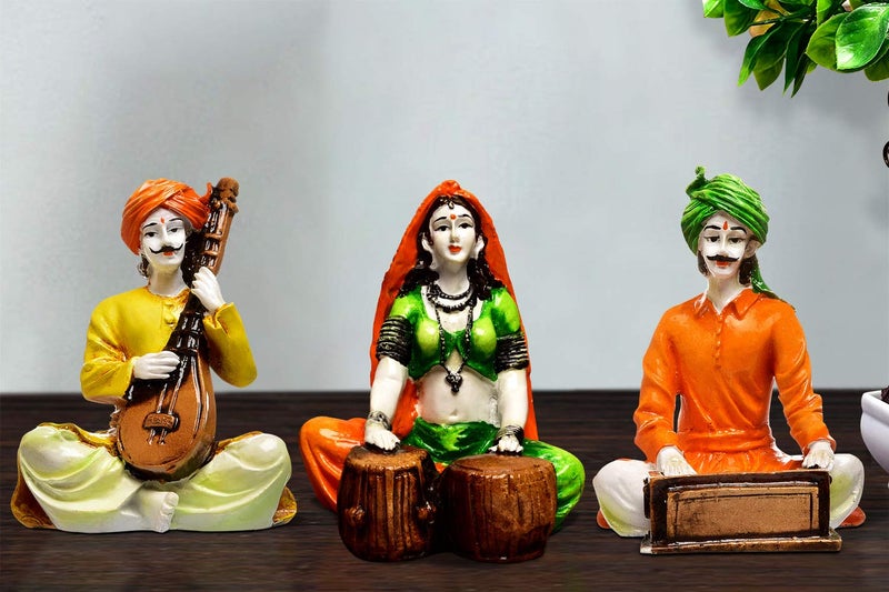 Karigaari India Set of 3 Musicians Figurines Handcrafted Men and Lady Playing Instruments Decorative Showpiece for Home Living Room Ethnic Decor Festival Gift Item Traditional Art Sculpture - Image 1