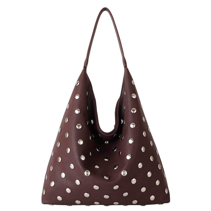 YLYYHH Studded Hobo Purse for Women, Leather Tote Bag Rivet Studded Shoulder Bag Punk Handbag (Burgundy) - Image 4