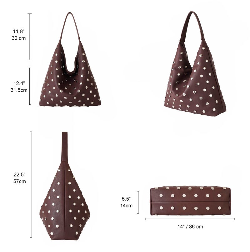 YLYYHH Studded Hobo Purse for Women, Leather Tote Bag Rivet Studded Shoulder Bag Punk Handbag (Burgundy) - Image 5