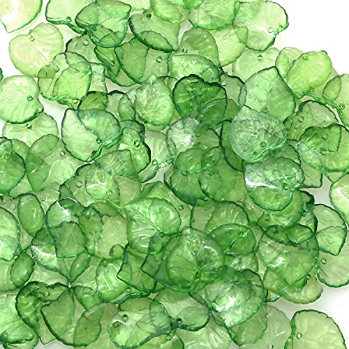 SQXBK Leaf Pendant 100PCS 15x15x2mm Green Transparent Frosted Acrylic Leaf Shape Bead Charms with Hole for Snap Necklace Bracelet Jewelry Making DIY Craft - Image 3