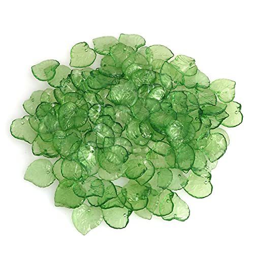 SQXBK Leaf Pendant 100PCS 15x15x2mm Green Transparent Frosted Acrylic Leaf Shape Bead Charms with Hole for Snap Necklace Bracelet Jewelry Making DIY Craft - Image 1