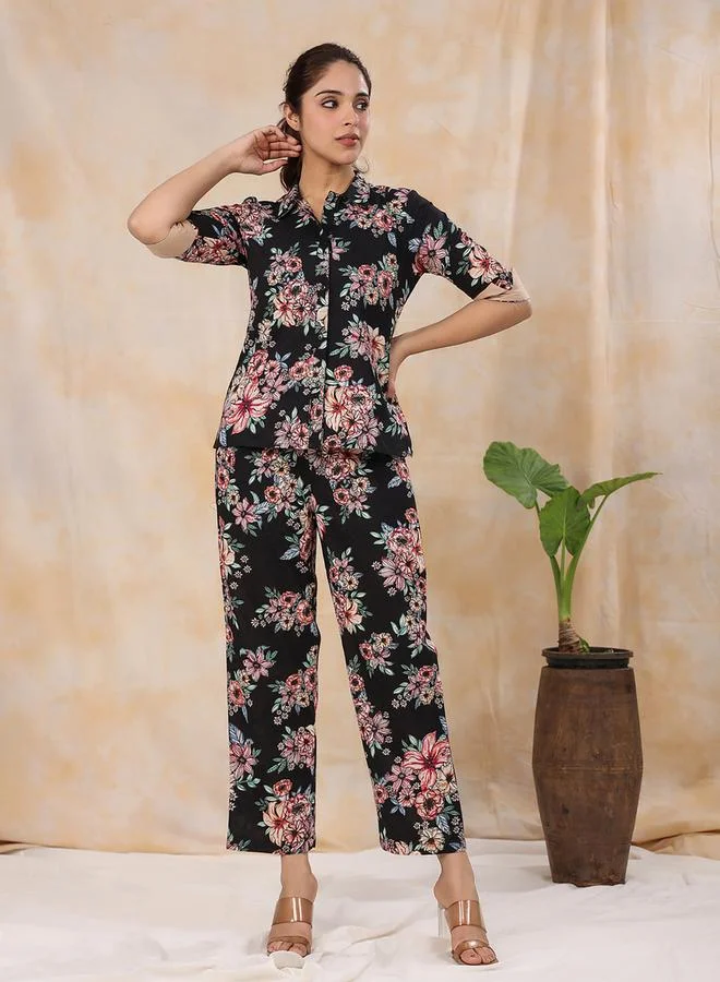 sanskrutihomes sanskrutihomes Floral Print 3/4 Sleeves Shirt and Pants Co-Ords