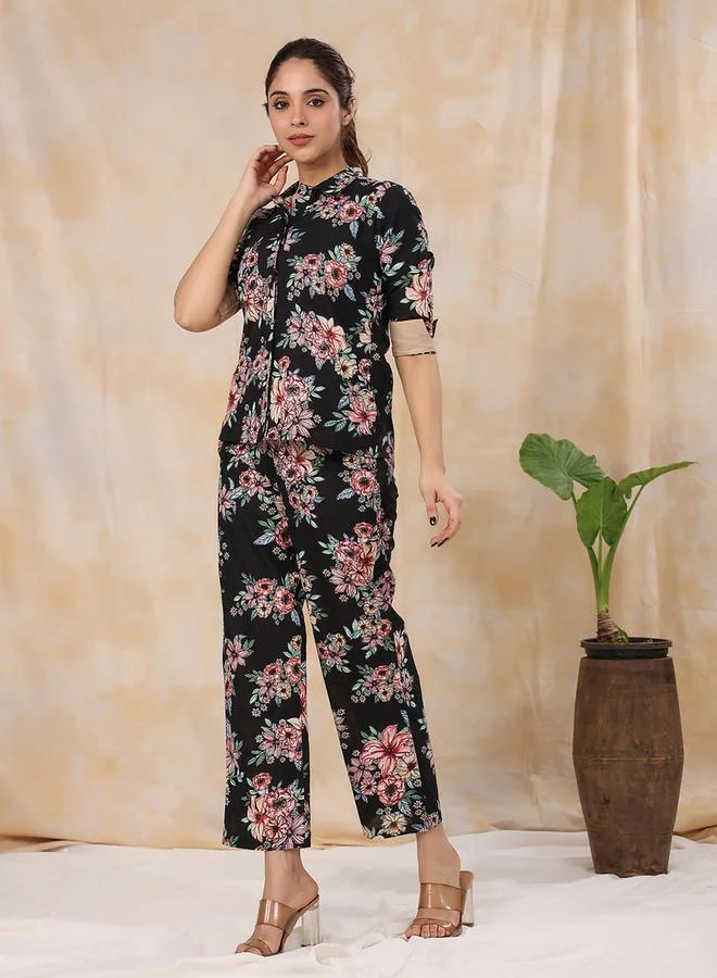 sanskrutihomes sanskrutihomes Floral Print 3/4 Sleeves Shirt and Pants Co-Ords
